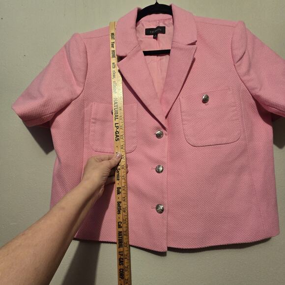 Talbots Texture Blazer Jacket Women 16 Pink Short Sleeve Cropped Coquette - Picture 8 of 10